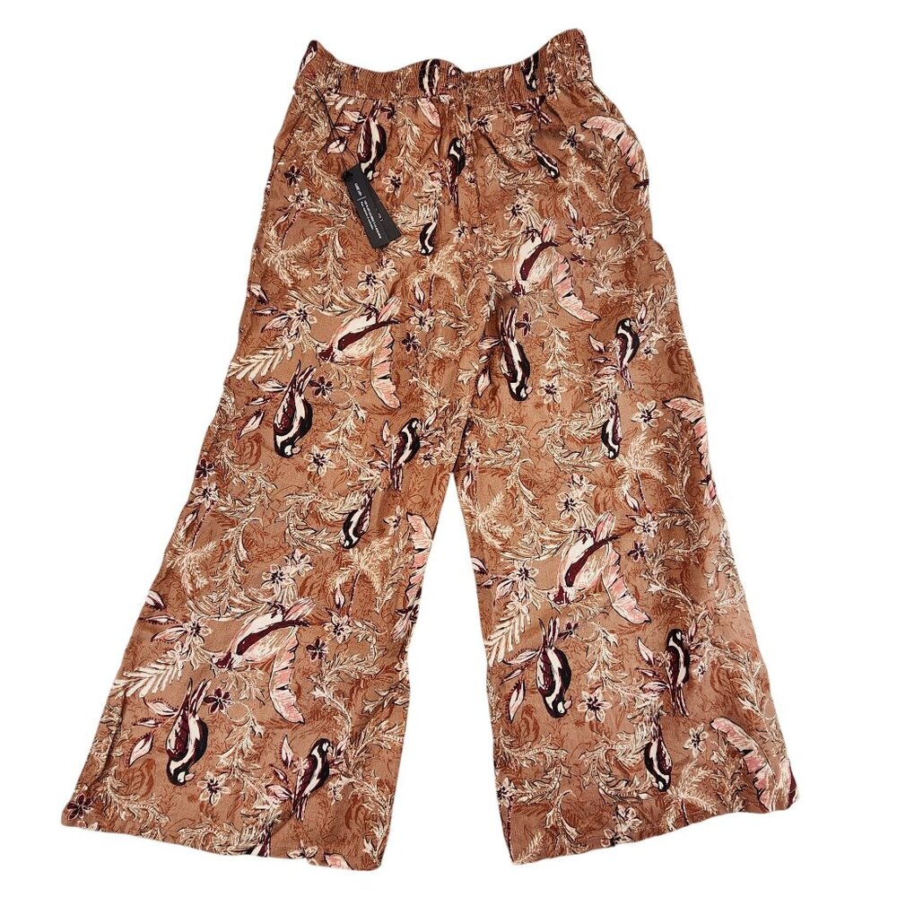 Tahari NEW 100% Linen Wide Leg Crop Pants‎ Breezy Boat Pant Paisley Print sz Lg - Picture 4 of 12